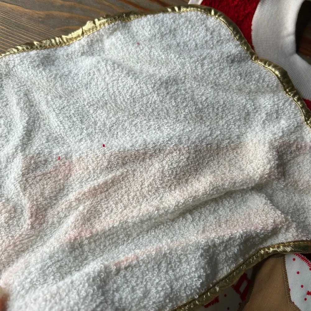 Vintage Christmas Baby Bibs Set Santa Angel Teddy Bear Terry‎ Cloth